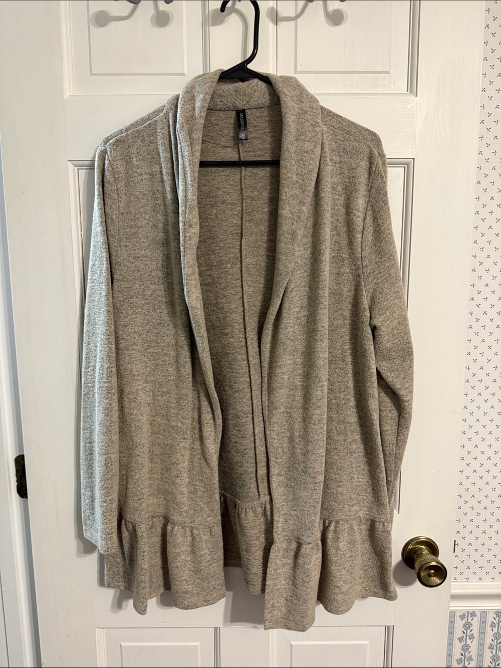 Massini Light Sandstone Open-Front Ruffle-Hem Cardigan